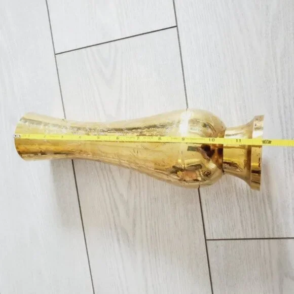 Art Deco 50s Vintage Vase Handmade Etched floral ornaments Solid Brass - Picture 6 of 8